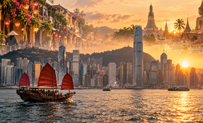 Hong Kong harbour and Southeast Asian city streets for a three-country Asia holiday