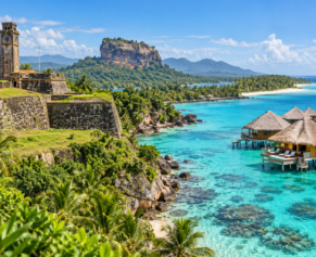 Sri Lankan heritage landscape transitioning to a Maldives water bungalow