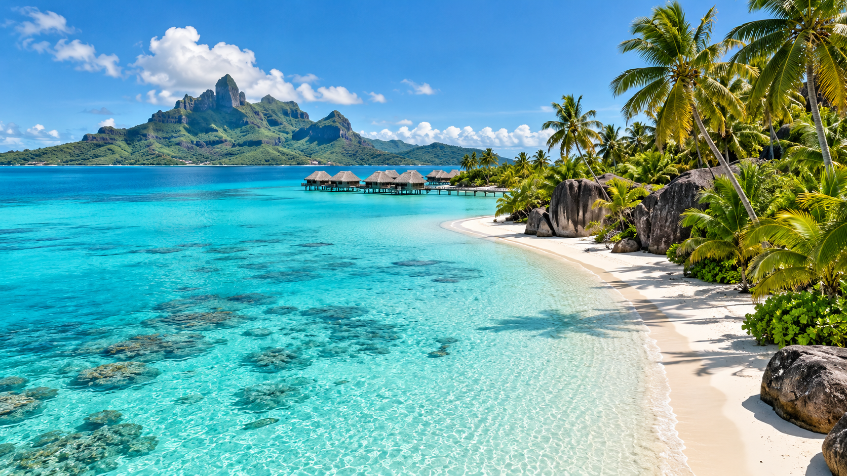 Turquoise Indian Ocean lagoon and tropical island beach